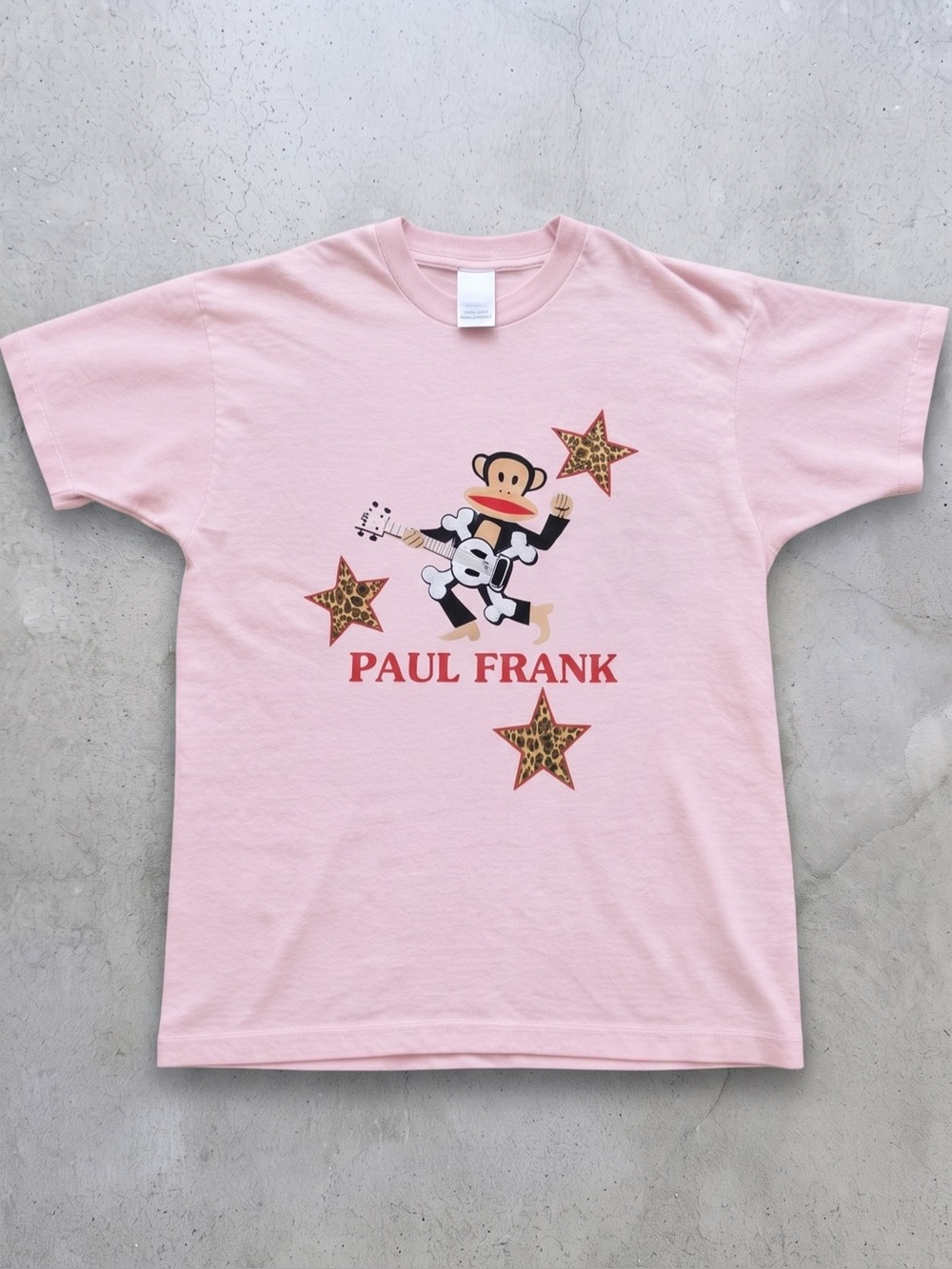 Y2K Pink Monkey Rocker Graphic Tee - Leopard Star Retro T-Shirt